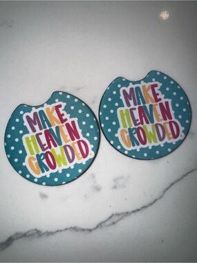 Make Heaven Crowded Car Coasters - Teal Polka Dot